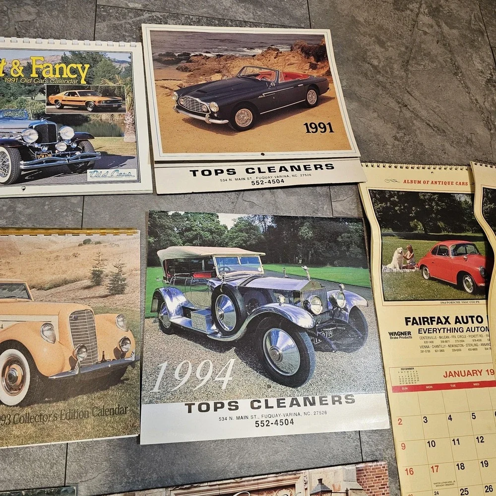 Vintage Old Cars Collector Car Calendar Lot 1990s Tops Cleaners Advertising USA